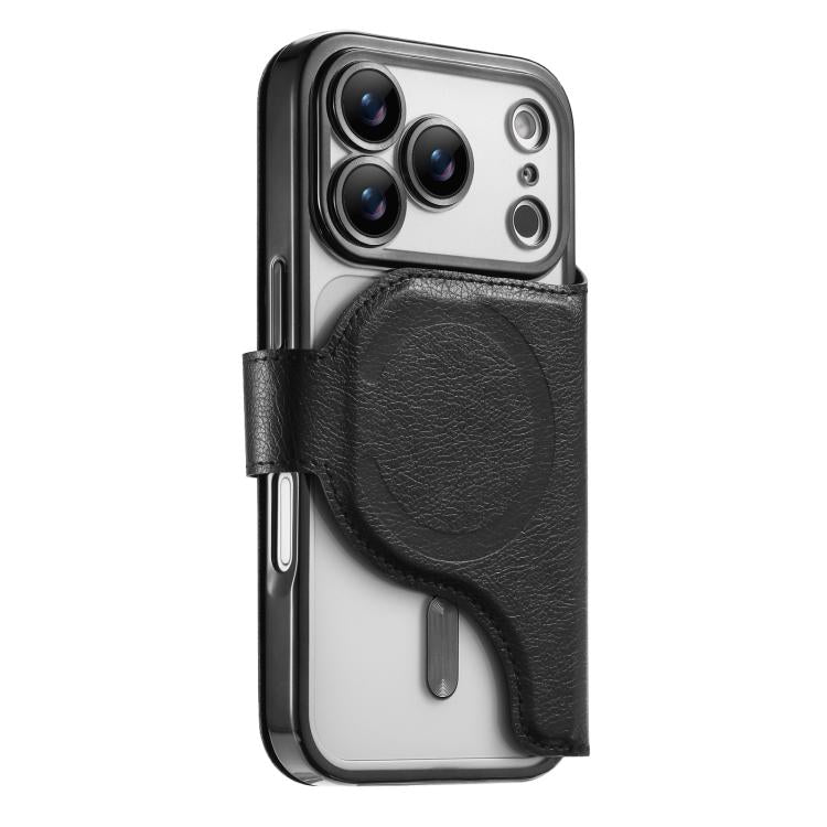 For iPhone 17 Pro Max Splitable Electroplated MagSafe RFID Anti-theft Leather Phone Case with Lens Film