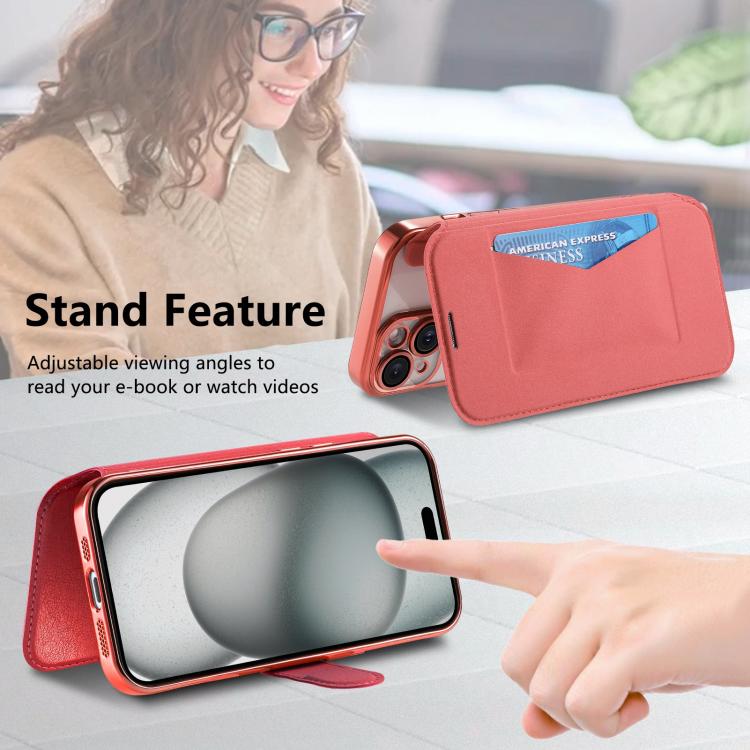 For iPhone 17 Pro Max Splitable Electroplated MagSafe RFID Anti-theft Leather Phone Case with Lens Film