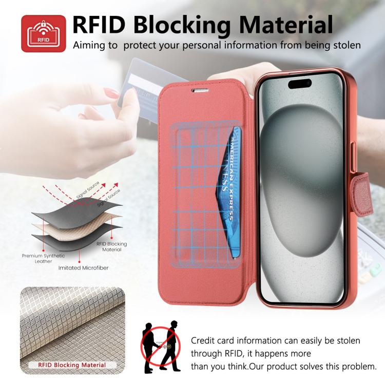 For iPhone 17 Pro Max Splitable Electroplated MagSafe RFID Anti-theft Leather Phone Case with Lens Film