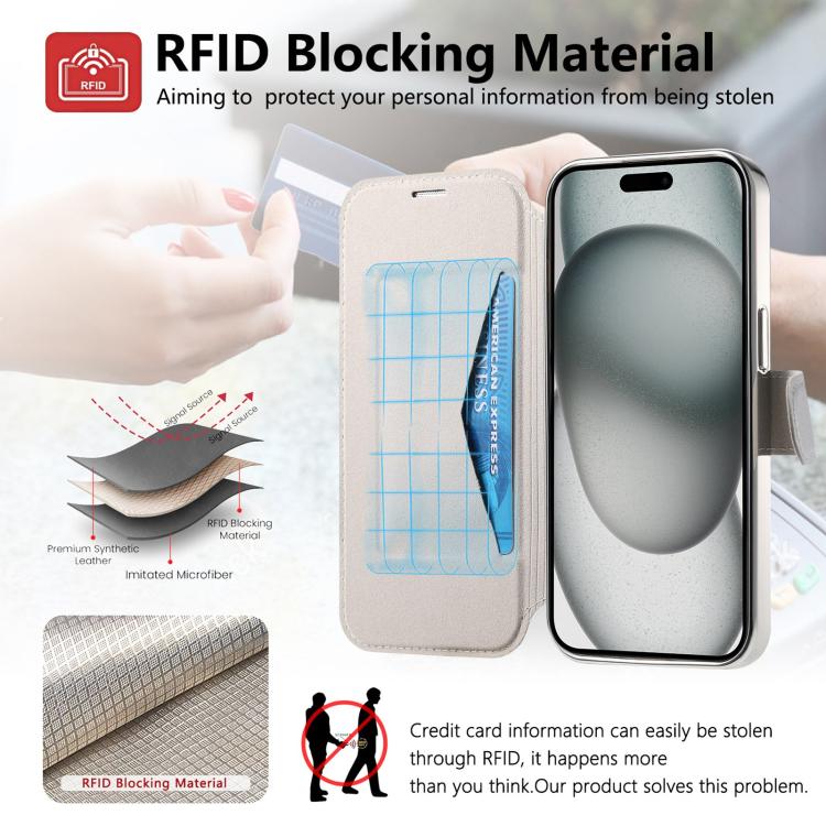 For iPhone 17 Pro Max Splitable Electroplated MagSafe RFID Anti-theft Leather Phone Case with Lens Film