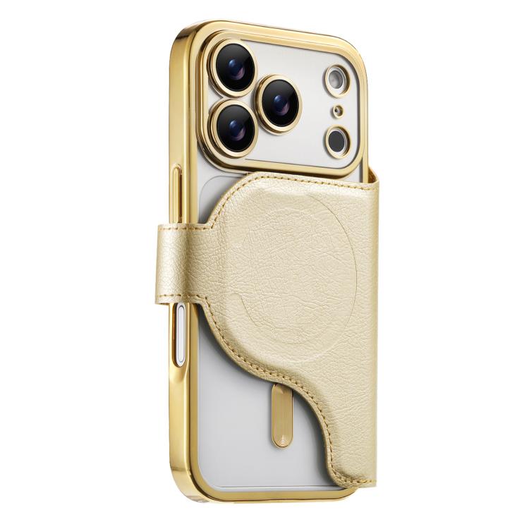 For iPhone 17 Pro Max Splitable Electroplated MagSafe RFID Anti-theft Leather Phone Case with Lens Film