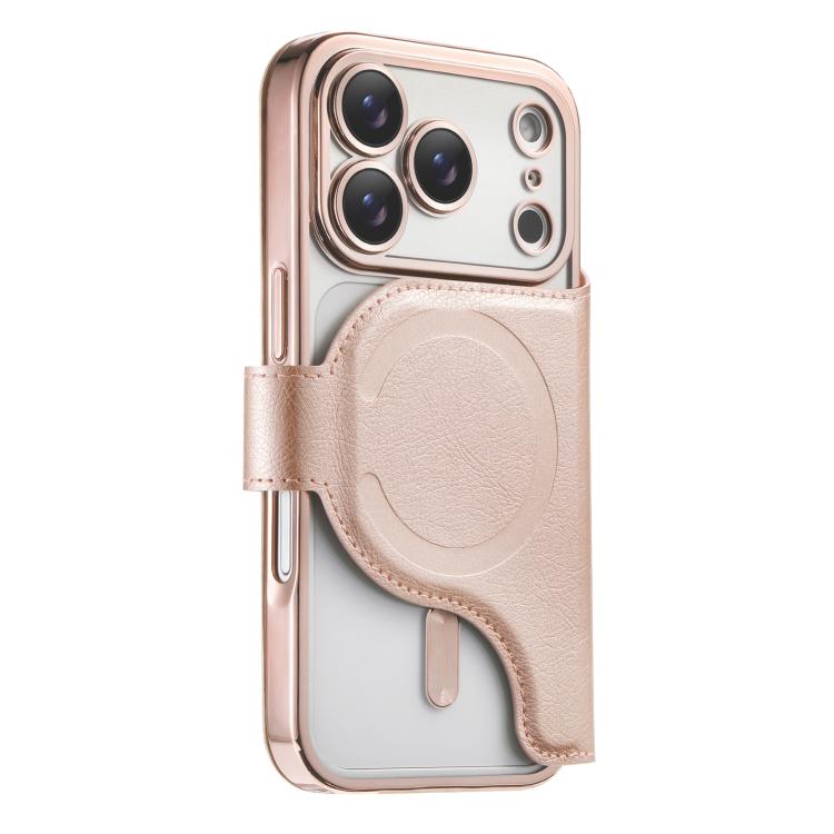 For iPhone 17 Pro Splitable Electroplated MagSafe RFID Anti-theft Leather Phone Case with Lens Film