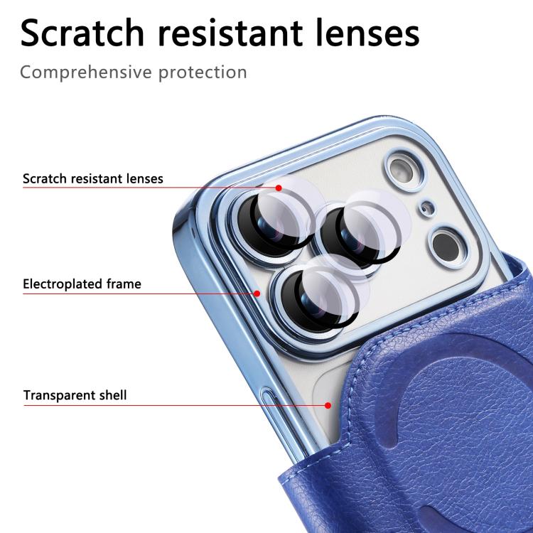 For iPhone 17 Pro Splitable Electroplated MagSafe RFID Anti-theft Leather Phone Case with Lens Film
