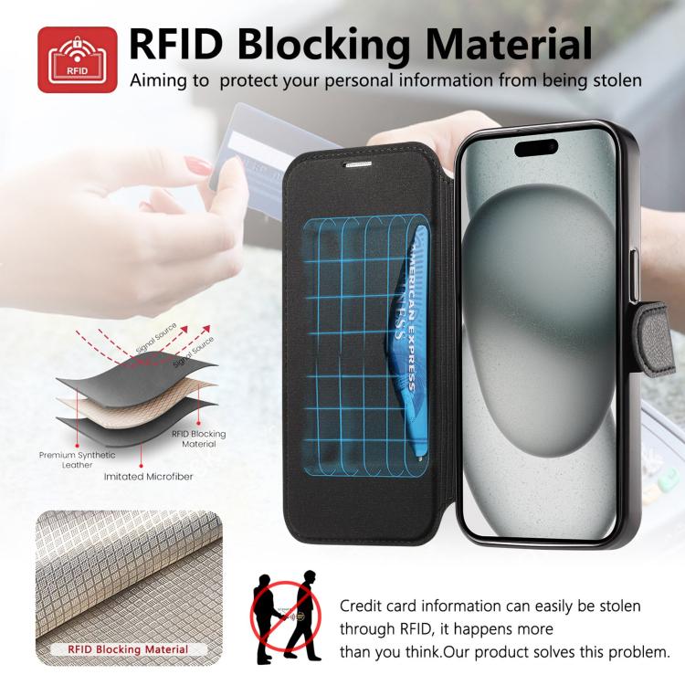 For iPhone 17 Pro Splitable Electroplated MagSafe RFID Anti-theft Leather Phone Case with Lens Film