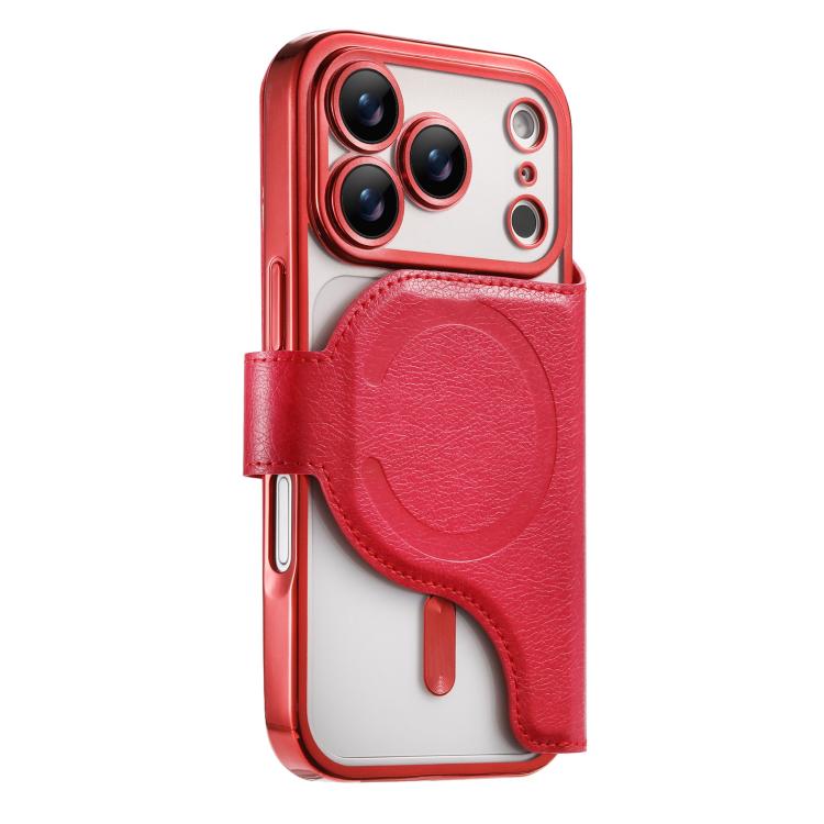 For iPhone 17 Pro Splitable Electroplated MagSafe RFID Anti-theft Leather Phone Case with Lens Film