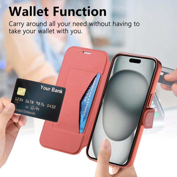 For iPhone 17 Pro Splitable Electroplated MagSafe RFID Anti-theft Leather Phone Case with Lens Film
