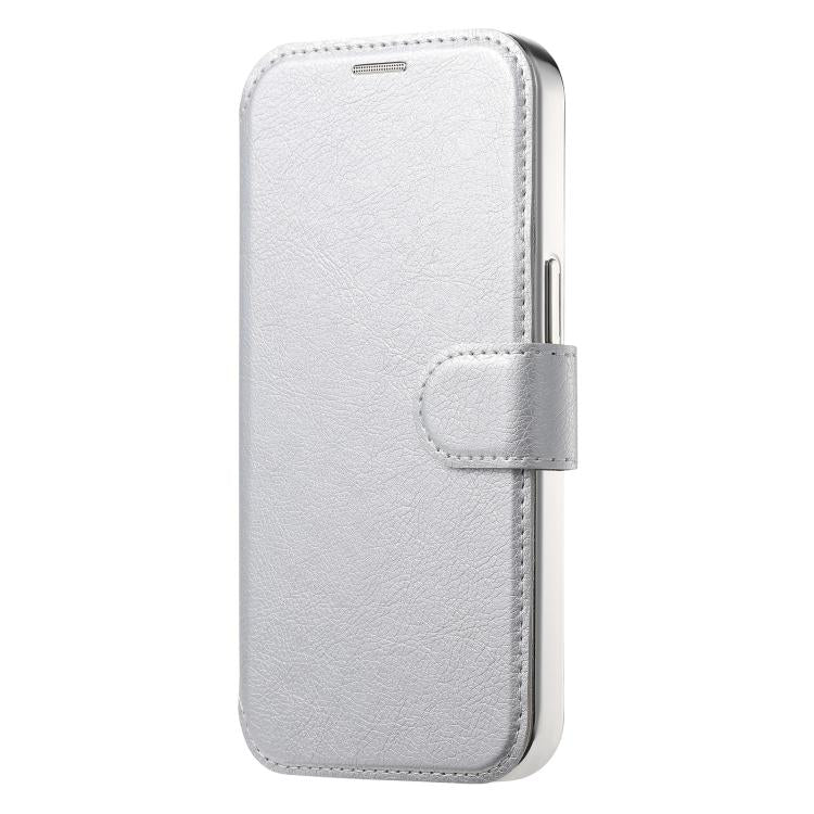 For iPhone 17 Pro Splitable Electroplated MagSafe RFID Anti-theft Leather Phone Case with Lens Film