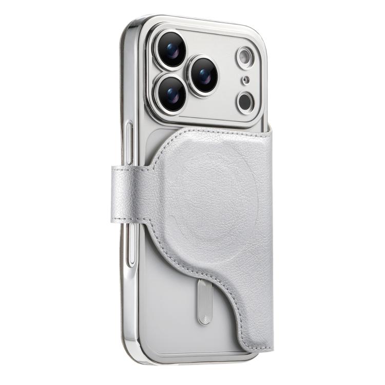 For iPhone 17 Pro Splitable Electroplated MagSafe RFID Anti-theft Leather Phone Case with Lens Film