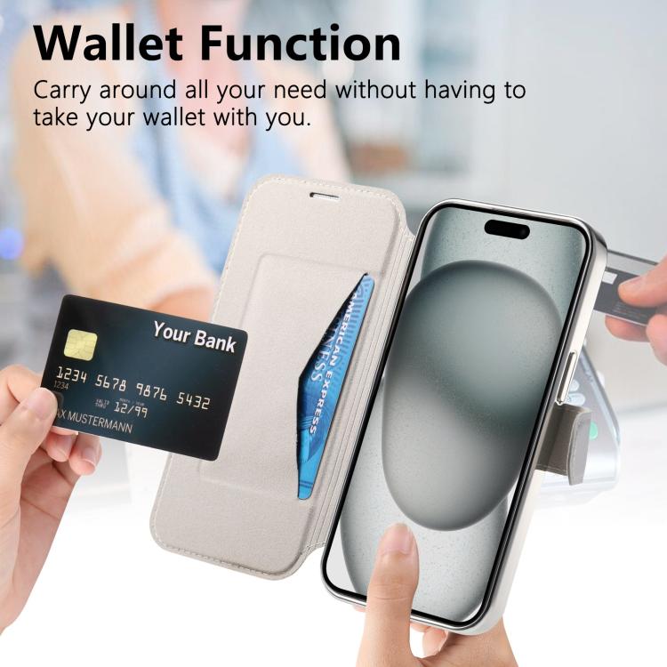 For iPhone 17 Pro Splitable Electroplated MagSafe RFID Anti-theft Leather Phone Case with Lens Film
