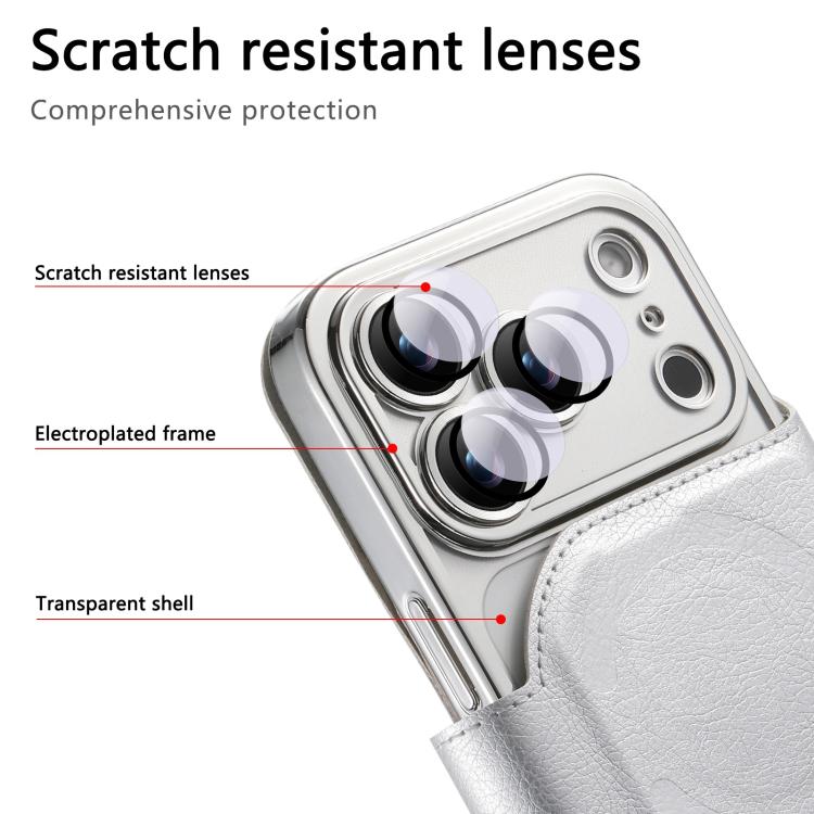 For iPhone 17 Pro Splitable Electroplated MagSafe RFID Anti-theft Leather Phone Case with Lens Film