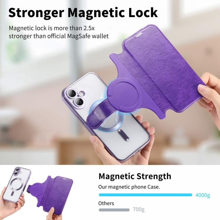 For iPhone 17 Splitable Electroplated MagSafe RFID Anti-theft Leather Phone Case with Lens Film