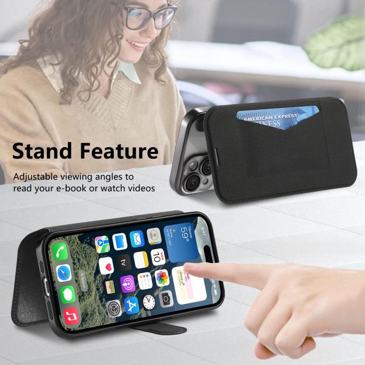 For iPhone 17 Splitable Electroplated MagSafe RFID Anti-theft Leather Phone Case with Lens Film
