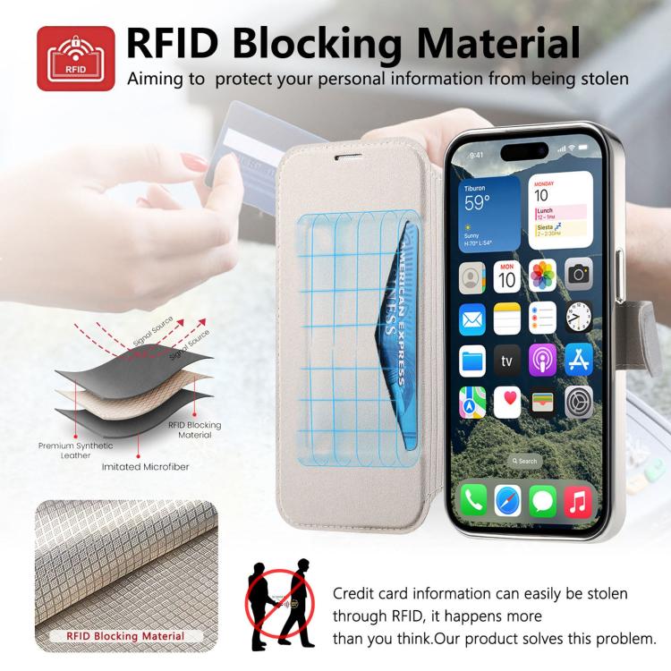 For iPhone 17 Splitable Electroplated MagSafe RFID Anti-theft Leather Phone Case with Lens Film