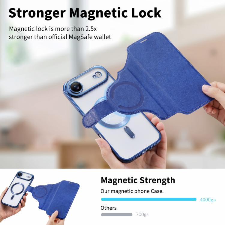 For iPhone Air Splitable Electroplated MagSafe RFID Anti-theft Leather Phone Case with Lens Film