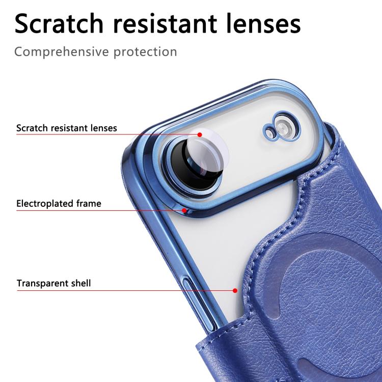 For iPhone Air Splitable Electroplated MagSafe RFID Anti-theft Leather Phone Case with Lens Film