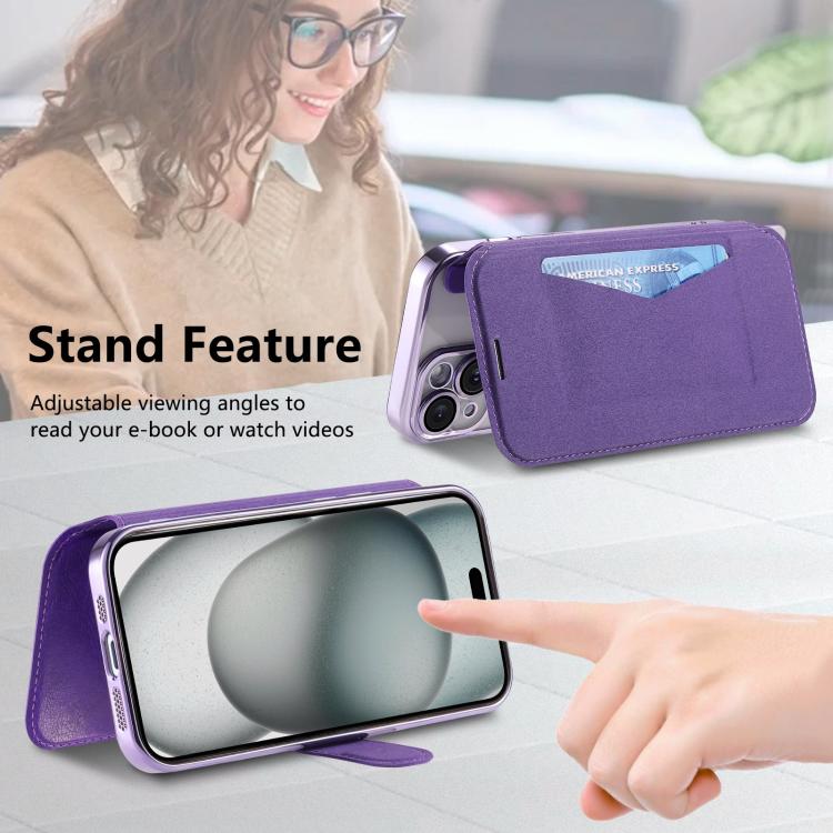 For iPhone Air Splitable Electroplated MagSafe RFID Anti-theft Leather Phone Case with Lens Film
