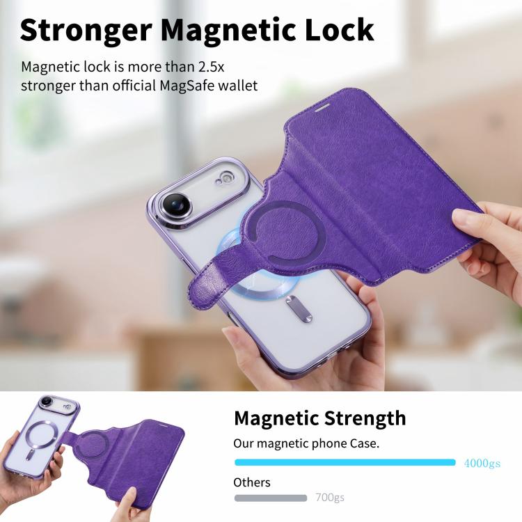 For iPhone Air Splitable Electroplated MagSafe RFID Anti-theft Leather Phone Case with Lens Film