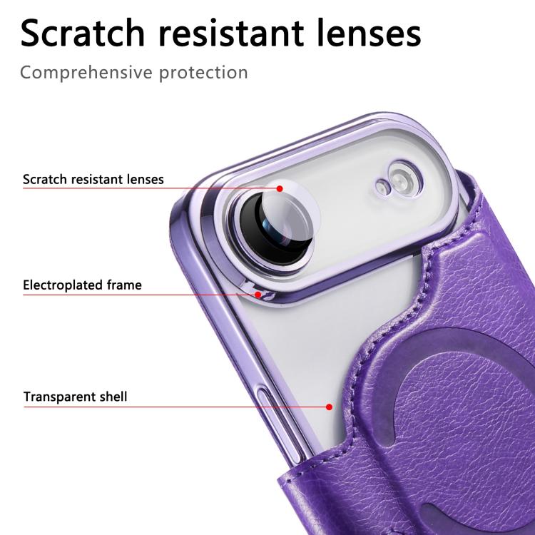 For iPhone Air Splitable Electroplated MagSafe RFID Anti-theft Leather Phone Case with Lens Film