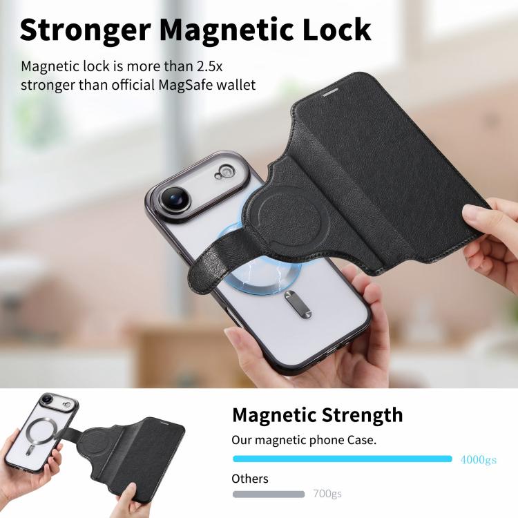 For iPhone Air Splitable Electroplated MagSafe RFID Anti-theft Leather Phone Case with Lens Film
