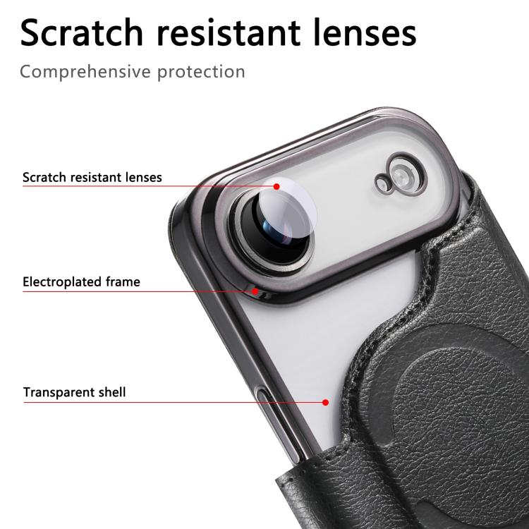For iPhone Air Splitable Electroplated MagSafe RFID Anti-theft Leather Phone Case with Lens Film