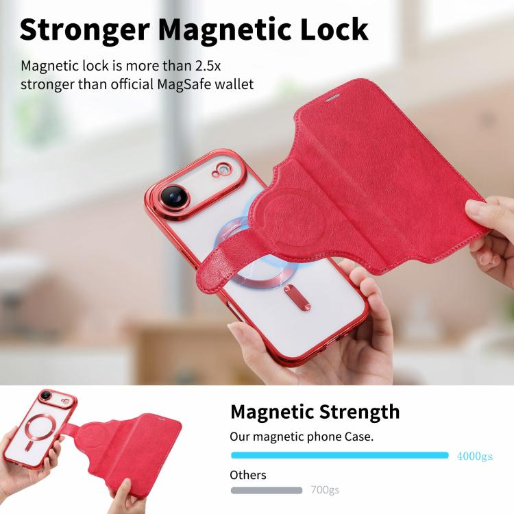 For iPhone Air Splitable Electroplated MagSafe RFID Anti-theft Leather Phone Case with Lens Film