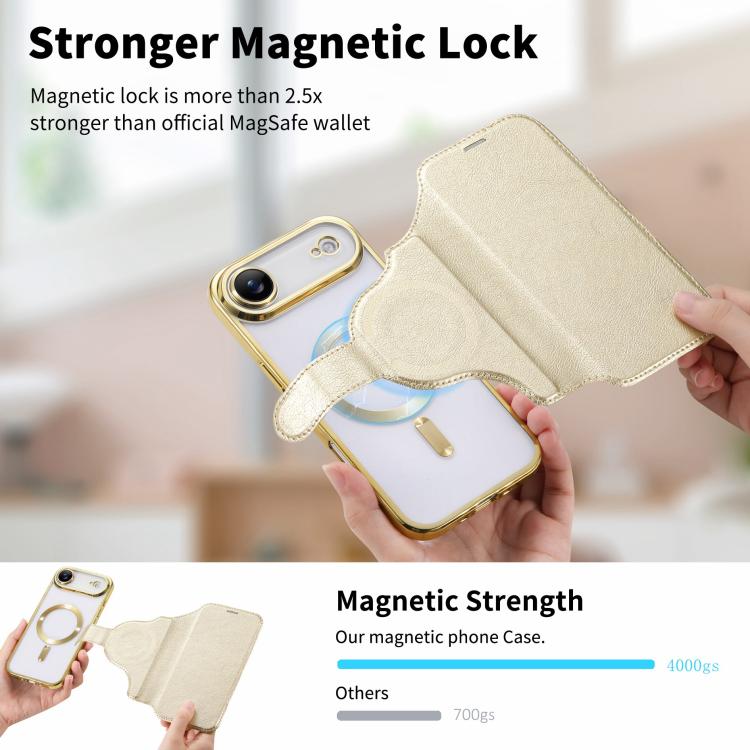 For iPhone Air Splitable Electroplated MagSafe RFID Anti-theft Leather Phone Case with Lens Film