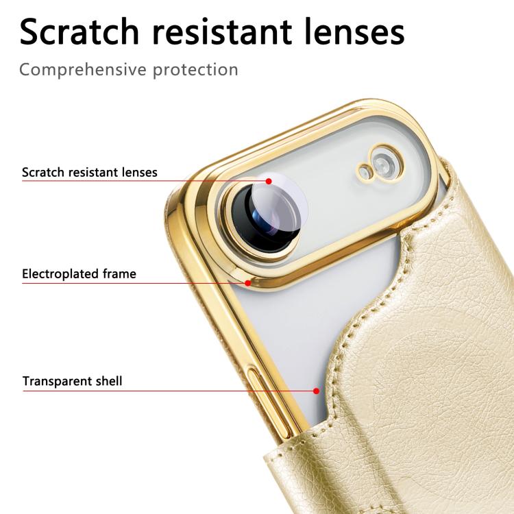 For iPhone Air Splitable Electroplated MagSafe RFID Anti-theft Leather Phone Case with Lens Film