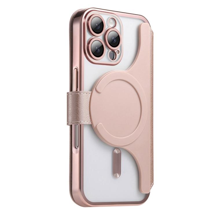For iPhone 16 Pro Max Splitable Electroplated MagSafe RFID Anti-theft Leather Phone Case with Lens Film