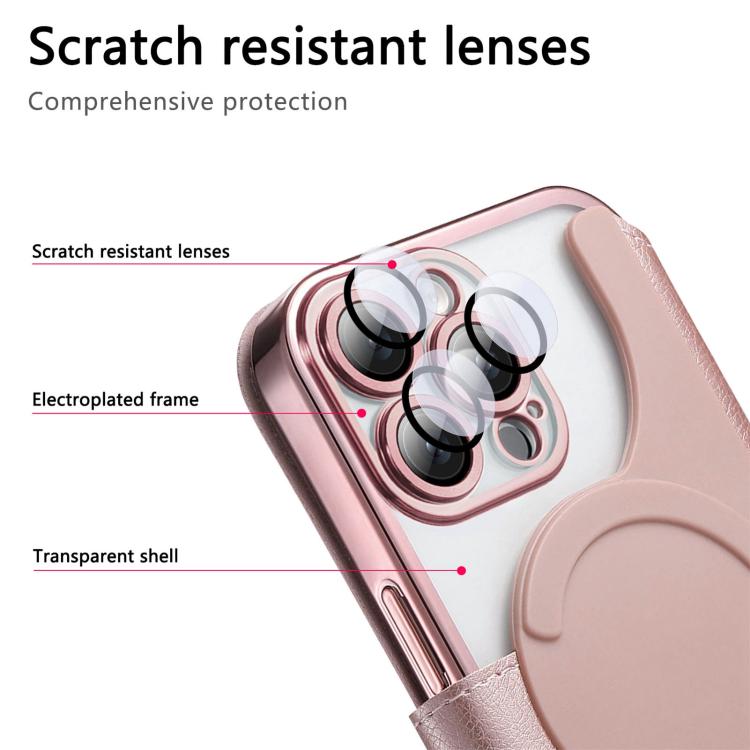 For iPhone 16 Pro Max Splitable Electroplated MagSafe RFID Anti-theft Leather Phone Case with Lens Film