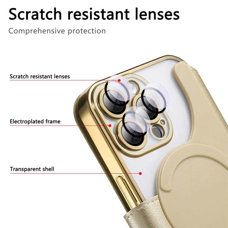 For iPhone 16 Pro Max Splitable Electroplated MagSafe RFID Anti-theft Leather Phone Case with Lens Film