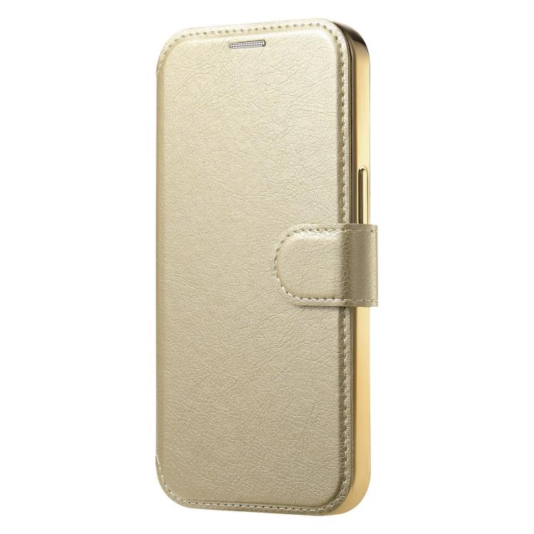 For iPhone 16 Pro Splitable Electroplated MagSafe RFID Anti-theft Leather Phone Case with Lens Film