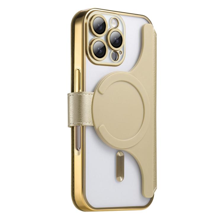 For iPhone 16 Pro Splitable Electroplated MagSafe RFID Anti-theft Leather Phone Case with Lens Film