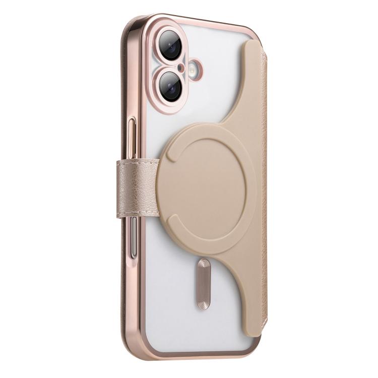For iPhone 16 Plus Splitable Electroplated MagSafe RFID Anti-theft Leather Phone Case with Lens Film