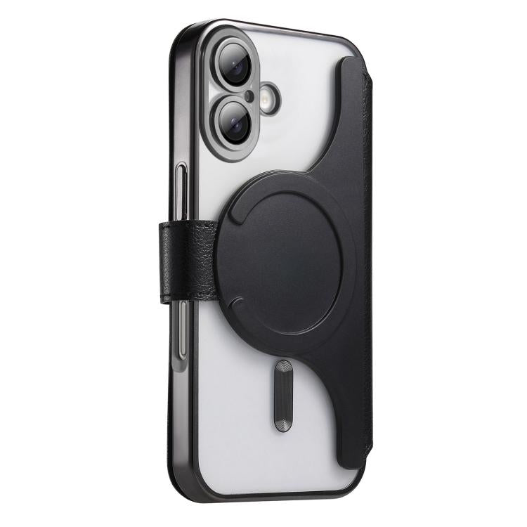 For iPhone 16 Plus Splitable Electroplated MagSafe RFID Anti-theft Leather Phone Case with Lens Film