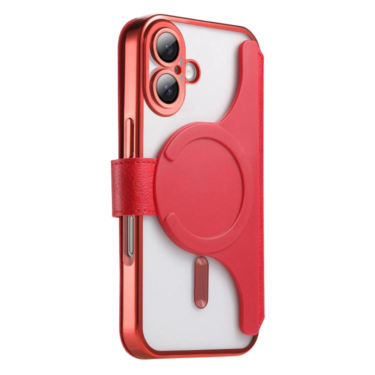 For iPhone 16 Splitable Electroplated MagSafe RFID Anti-theft Leather Phone Case with Lens Film