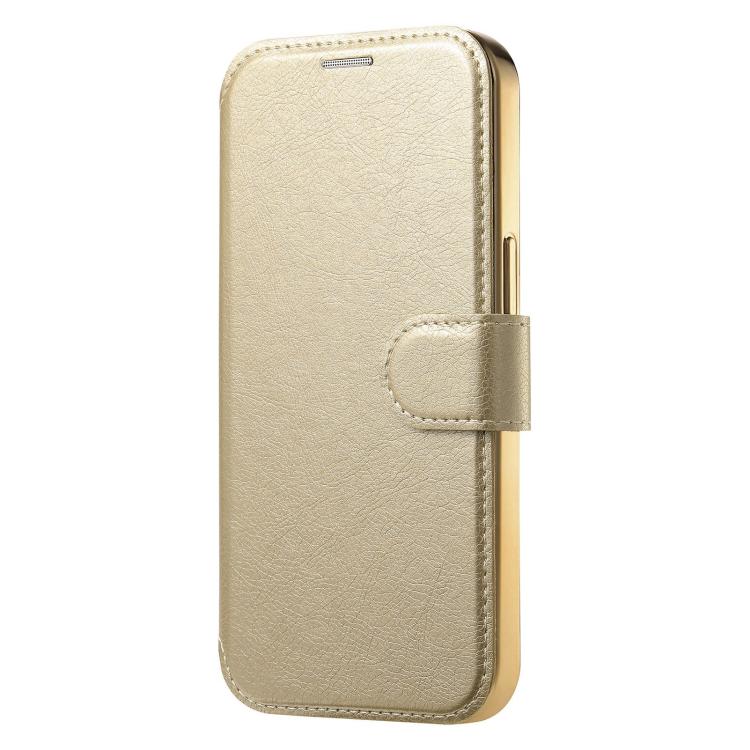 For iPhone 15 Plus Splitable Electroplated MagSafe RFID Anti-theft Leather Phone Case with Lens Film