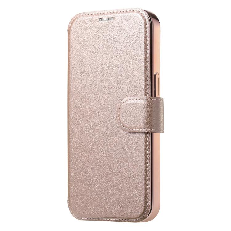 For iPhone 14 Plus Splitable Electroplated MagSafe RFID Anti-theft Leather Phone Case with Lens Film