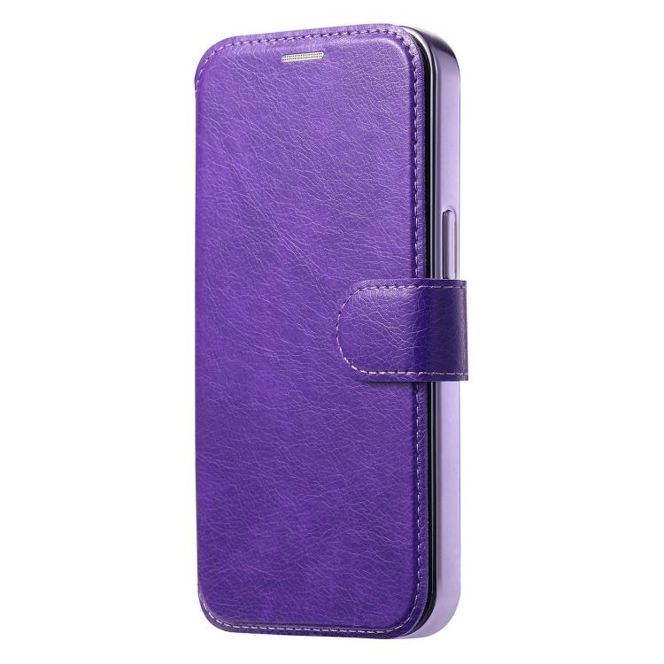 For iPhone 14 Splitable Electroplated MagSafe RFID Anti-theft Leather Phone Case with Lens Film