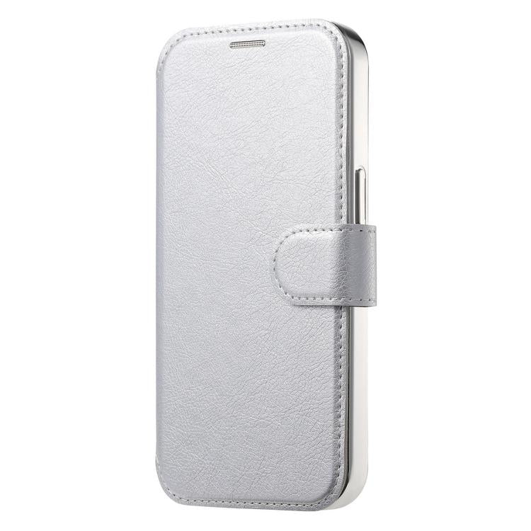 For iPhone 14 Splitable Electroplated MagSafe RFID Anti-theft Leather Phone Case with Lens Film