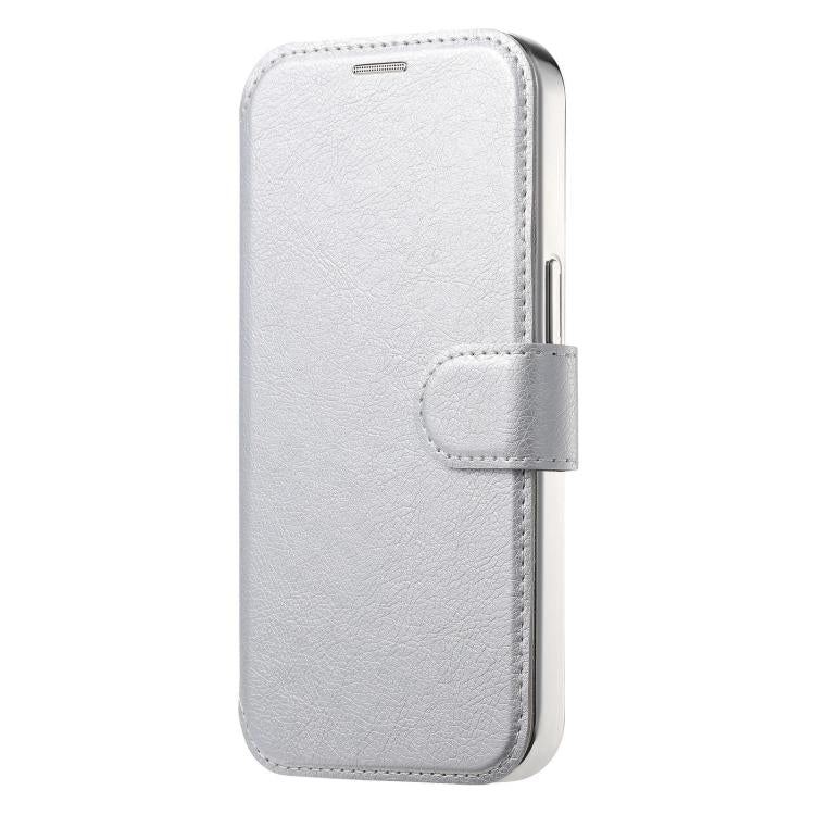 For iPhone 14 Pro Splitable Electroplated MagSafe RFID Anti-theft Leather Phone Case with Lens Film
