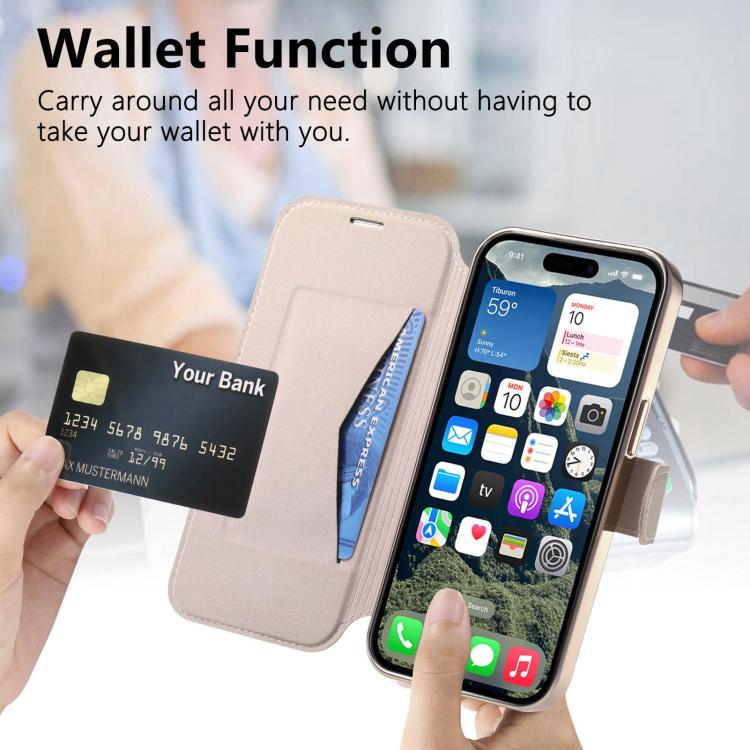 For iPhone 14 Pro Max Splitable Electroplated MagSafe RFID Anti-theft Leather Phone Case with Lens Film