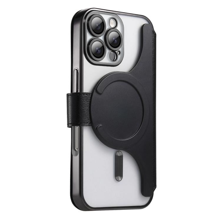 For iPhone 14 Pro Max Splitable Electroplated MagSafe RFID Anti-theft Leather Phone Case with Lens Film