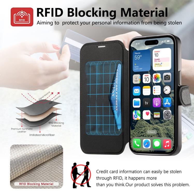 For iPhone 14 Pro Max Splitable Electroplated MagSafe RFID Anti-theft Leather Phone Case with Lens Film