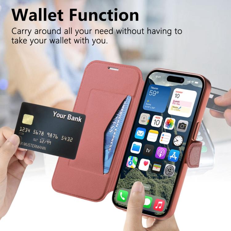 For iPhone 14 Pro Max Splitable Electroplated MagSafe RFID Anti-theft Leather Phone Case with Lens Film