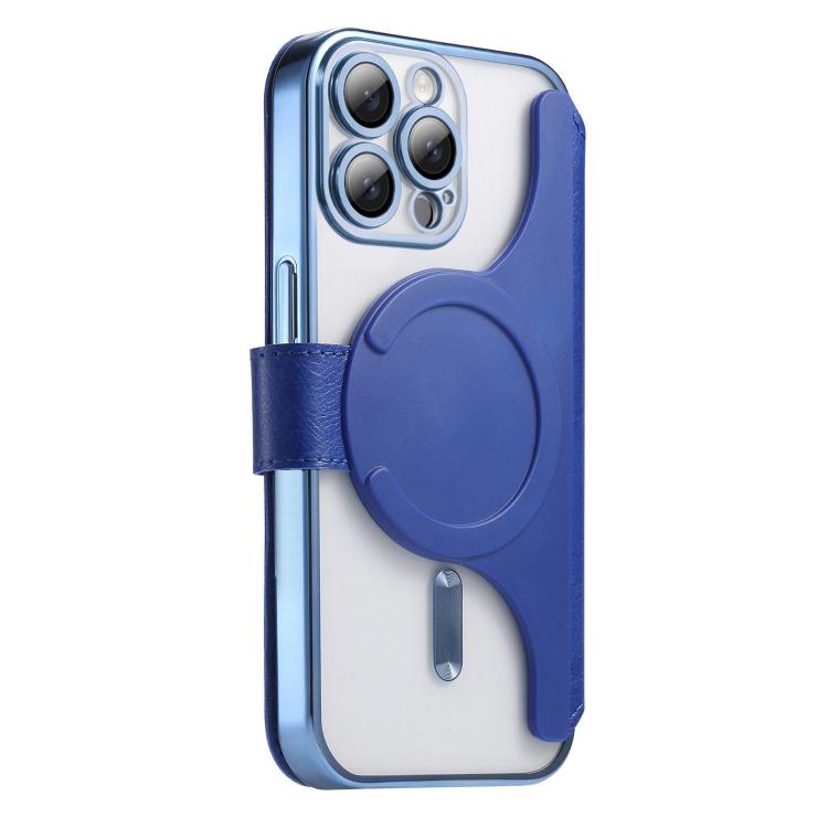 For iPhone 13 Pro Max Splitable Electroplated MagSafe RFID Anti-theft Leather Phone Case with Lens Film