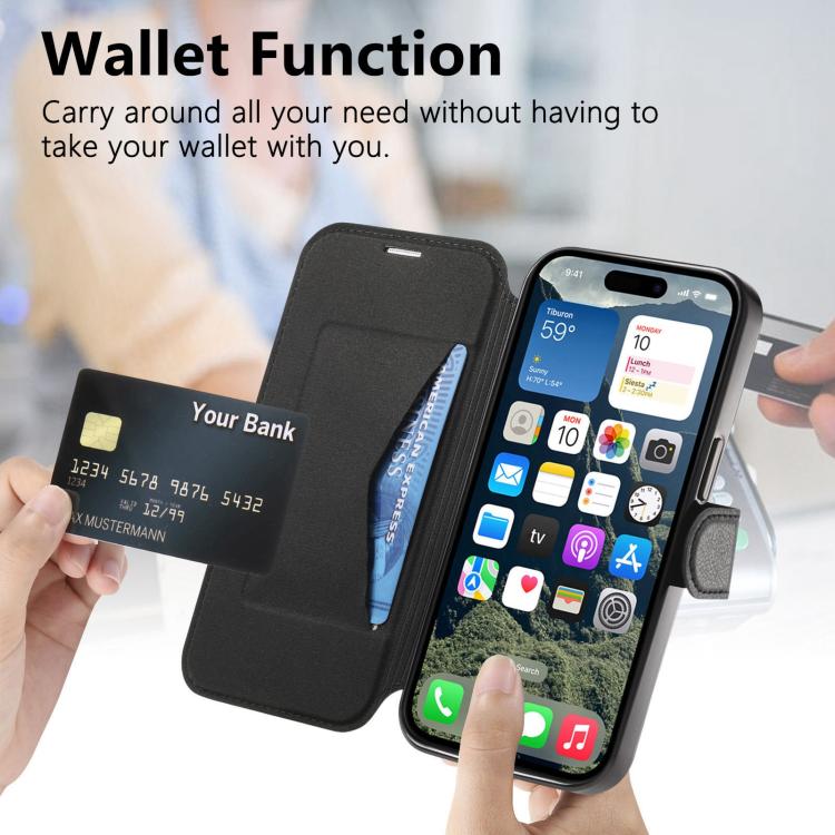 For iPhone 13 Pro Max Splitable Electroplated MagSafe RFID Anti-theft Leather Phone Case with Lens Film