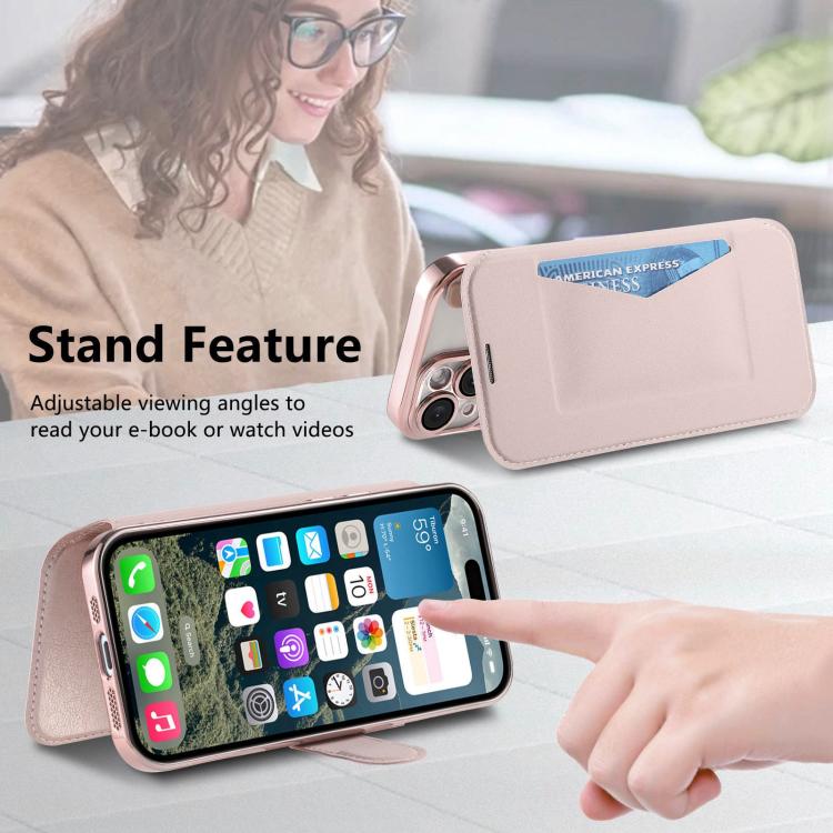 For iPhone 13 Pro Splitable Electroplated MagSafe RFID Anti-theft Leather Phone Case with Lens Film