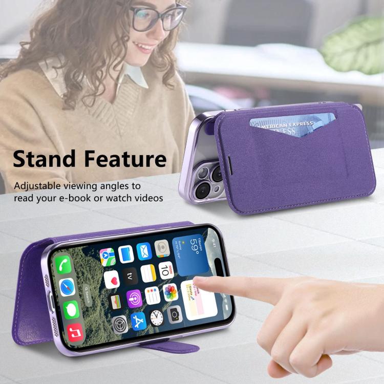 For iPhone 13 Pro Splitable Electroplated MagSafe RFID Anti-theft Leather Phone Case with Lens Film