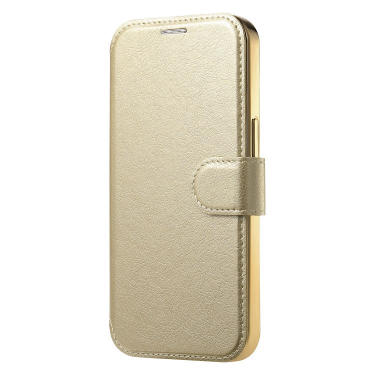 For iPhone 13 Pro Splitable Electroplated MagSafe RFID Anti-theft Leather Phone Case with Lens Film