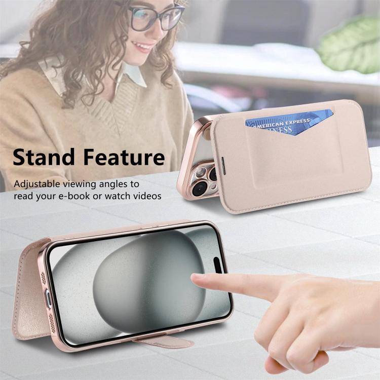 For iPhone 13 Splitable Electroplated MagSafe RFID Anti-theft Leather Phone Case with Lens Film